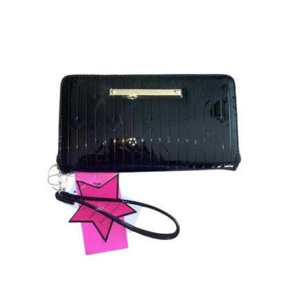 Betsey Johnson Zip Around Wallet/Wristlet HEARTS BLACK PATENT ELEGANT & Cute!!