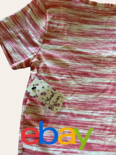 Cloud Dancer Stripe Round Neck Baby Tee, Women's Size L, Pink NEW MSRP $24.99