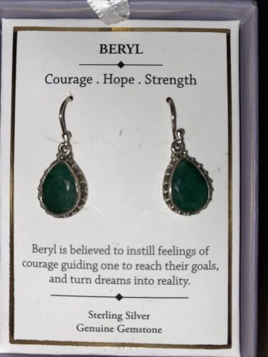 SHIVAM .925 STERLING SILVER BERYL EARRINGS GENUINE GEMSTONE ROUND DANGLE  NIB