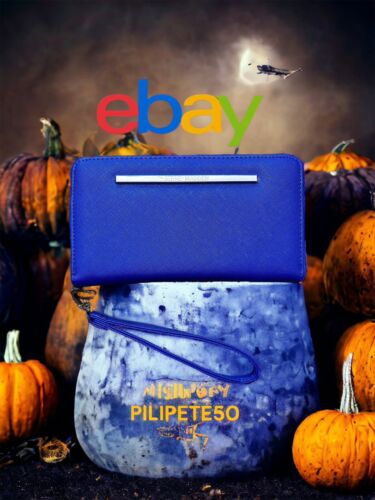 STEVE MADDEN WALLET WRISTLET MIDNIGHT BLUE SMOOTH TEXTURED SILVER ZIPPER~UNIQUE!