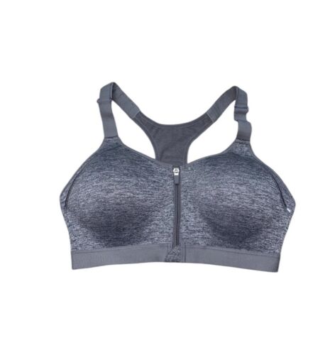 LAYER 8 MAXIMUM SUPPORT SIZE M Sports Bra HEATHER GRAY Fitted Front Zipper-NEW