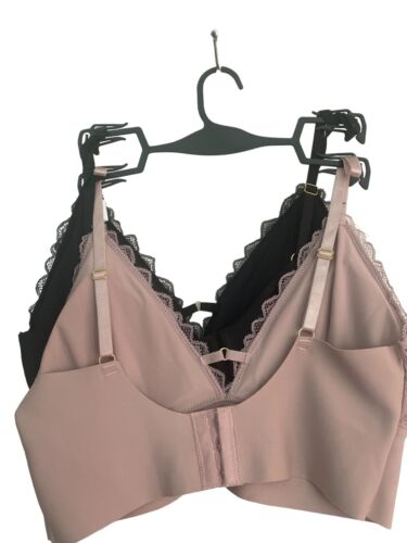 NICOLE MILLER Black/Beige NM6905~Lace & Microfiber Wireless Bra~ Medium - NWT