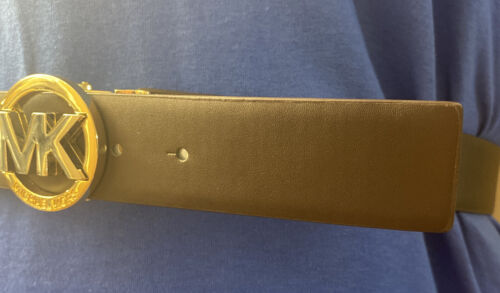 MICHAEL KORS BELT REVERSIBLE WHITE TO BROWN TUTONE BUCKLE SILVER AND GOLD SIZE L