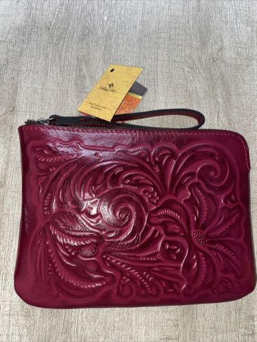 Patricia Nash CASSINI Leather Wristlet TOOLED MAGENTA Style P349244 ~ REAR FIND!