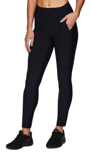 Avalanche Women Combo Stretch Woven Front Knit Slim Fit Pant with Pockets LARGE