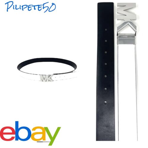 Michael Kors Belt~Saffiano Leather RV. Black/White~MK Plaque Buckle~ALL SIZES