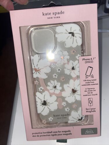 Kate Spade Protective Case~iPhone 13 Clear Floral Pink & Rhinestones~MagSafe NEW