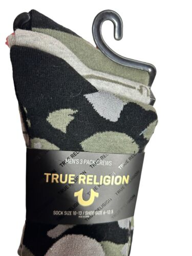 True Religion Camouflage Men's Crew Socks 3 Pack Shoe Size 6-12.5-