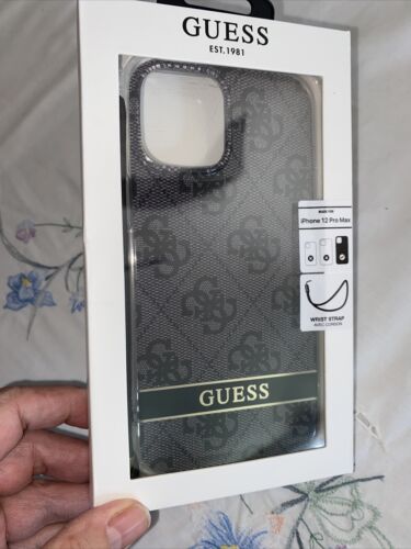 Guess Slim Profile PU Leather Protective Case  iPhone 12 ProMax Black 6.7”-STRAP