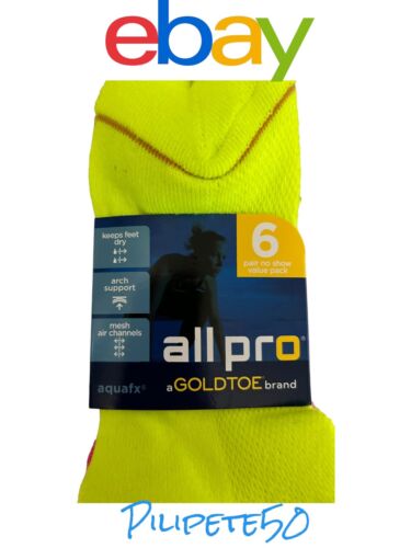 All Pro by GoldToe Women's 6-pair Socks - No Show, Bright Neon Colors, aquafx