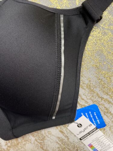 LAYER 8 MAXIMUM SUPPORT SIZE LARGE SPORT BRA FITTED Bl/SilverFront Zipper-NEW