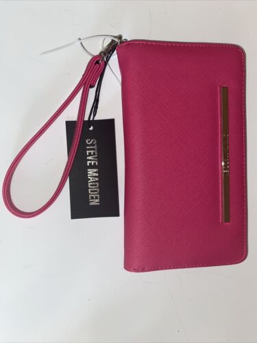 STEVE MADDEN WALLET WRISTLET PINK (HOT PINK) SMOOTH TEXTURED