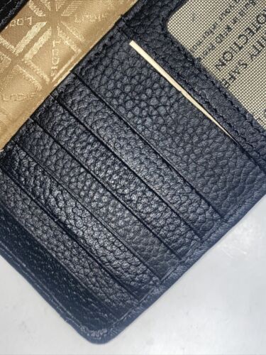 LODIS Black Kate Classic Pebbled Leather RFID Slim Large Flap Snap Wallet~UNIQUE