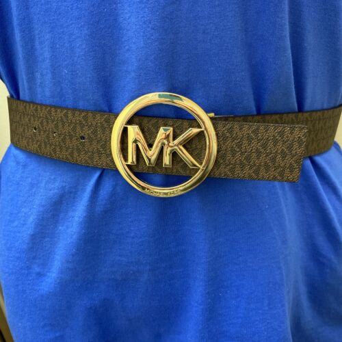 MICHAEL KORS BELT CHOCOLATE MK LOGO WITH LARGE MK LOGO GOLD ROUND BUCKLE YES!!