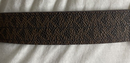 MICHAEL KORS BELT BROWN WITH PRINTED MK LOGO WITH TAN BELT LOOP AND GOLD BUCKLE