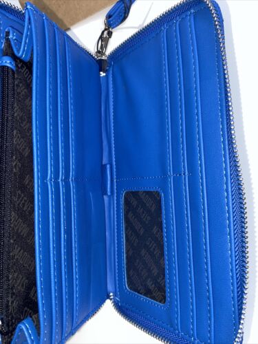 STEVE MADDEN WALLET WRISTLET BLUE SAPPHIRE BANGELO SMOOTH TEXTURED SILVER ZIPPER