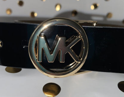 MICHAEL KORS BELT BLACK GLOSS LEATHER GOLD LOGO BUCKLE KORS STYLE!!!