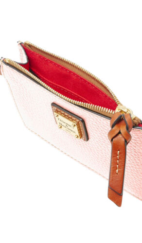 Dooney & Bourke Pebble Grain Leather Wristlet~Top Zip Card Case~Pale Pink-UNIQUE