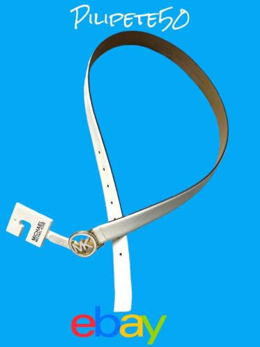 MICHAEL KORS BELT  WHITE ~ROUND MK LOGO GOLD BUCKLE~556361C~MSRP $68~ SMALL