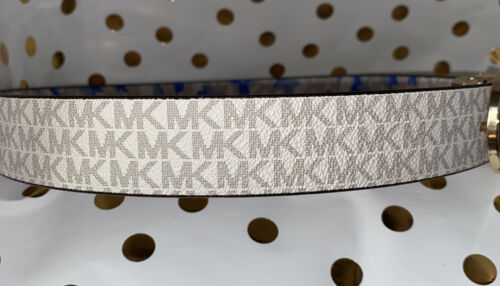 MICHAEL KORS BELT REVERSIBLE WHITE BLUE FLORAL/WHITE MK LOGO GOLD BUCKLE SUPER!!