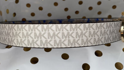 MICHAEL KORS BELT REVERSIBLE WHITE BLUE FLORAL/WHITE MK LOGO GOLD BUCKLE SUPER!!