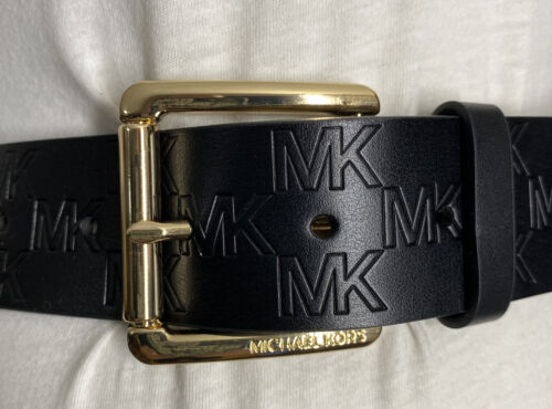 MICHAEL KORS BELT BLACK GENUINE LEATHER STAMPED LOGO GOLD BUCKLE BEAUTIFUL!!