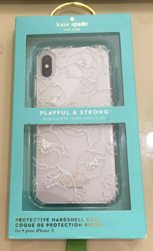 KATE SPADE PHONE CASE FOR iPHONE X DREAMY FLORAL WHITE WITH GEMS CLEAR BRAND-NEW