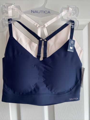 NÁUTICA 2PACK~ NT5454 BRAS CROSSBACK~SIZE L ~LASER CUT~BLUE/PINK~ GREAT FIT!