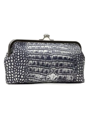 Patricia Nash Potenaz Kisslock Frame Crossbody Clutch Silver Leather chain strap