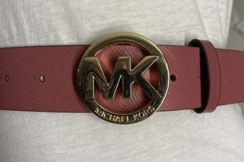 MICHAEL KORS BELT ROSE PINK WITH SILVER MK LOGO BUCKLE GENUINE LEATHER BEAUTY!!