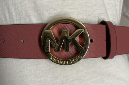 MICHAEL KORS BELT ROSE PINK WITH SILVER MK LOGO BUCKLE GENUINE LEATHER BEAUTY!!