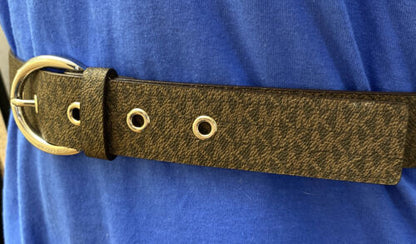 MICHAEL KORS BELT BROWN MK LOGO SILVER HALF ROUND BUCKLE REALLY NICE!!!
