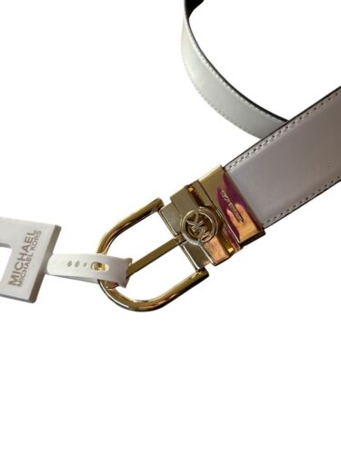 Michael Kors Belt Twist Reversible Leather MK Logo Buckle White /Brown Logo