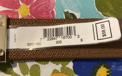 MICHAEL KORS BELT REVERSIBLE CREAM LUGGAGE LEATHER MK LOGO GOLD BUCKLE