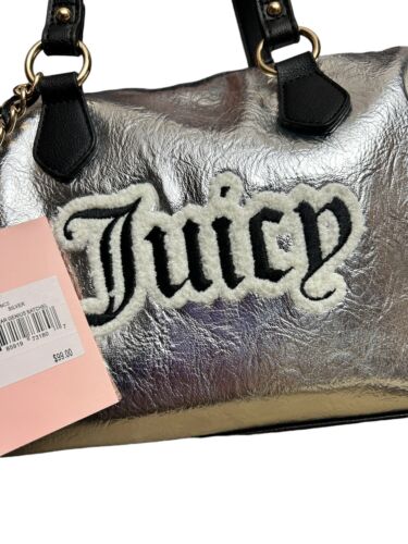 Juicy Couture Silver Shear Genius Satchel XBDY Sherpa Handbag Purse~VIRAL TIKTOK