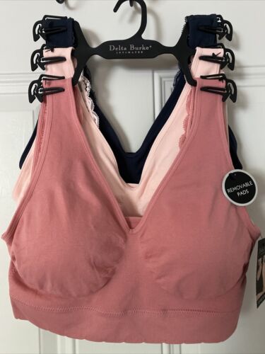Delta Burke 3-Pack Seamless Bras Size 1X Soft Comfort Lounge Removable Pads NEW