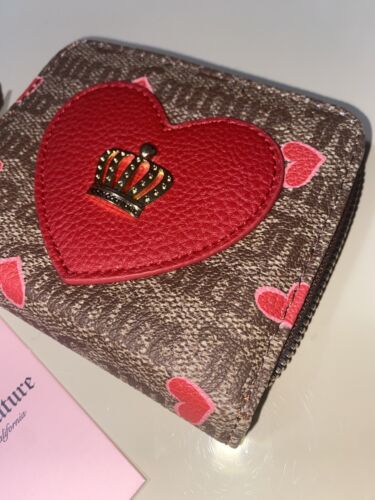 JUICY COUTURE  HEART STAT BLACK VALENTINES COIN PURSE ZIP AROUND WALLET UNIQUE!!