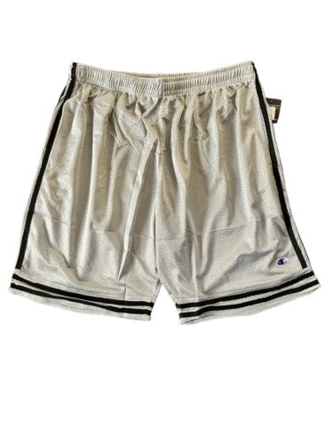 Champion Basketball Shorts Mens~L Gray Mesh~Black Stripes~ Gym NEW