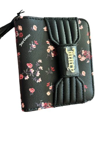 JUICY COUTURE DITZI ROSE BLACK PRETTY BOW SMALL ZIP AROUND WALLET-GREAT & UNIQUE
