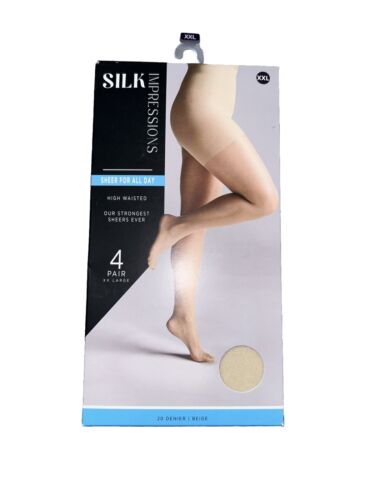 Silk Impressions   Sheer For All Day. 20 Denier  Beige 4-pack sealed XXL