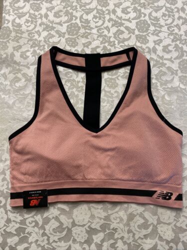 New Balance Medium Impact Sports Bra Style# 2016 Dusted Peach /Black Size XL NEW