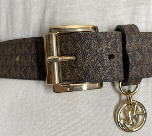 MICHAEL KORS BELT CHOCOLATE MK LOGO WITH MK CHARM GOLD BUCKLE GO! MK!!!