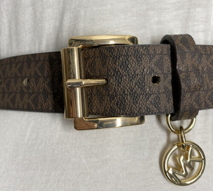 MICHAEL KORS BELT CHOCOLATE MK LOGO WITH MK CHARM GOLD BUCKLE GO! MK!!!