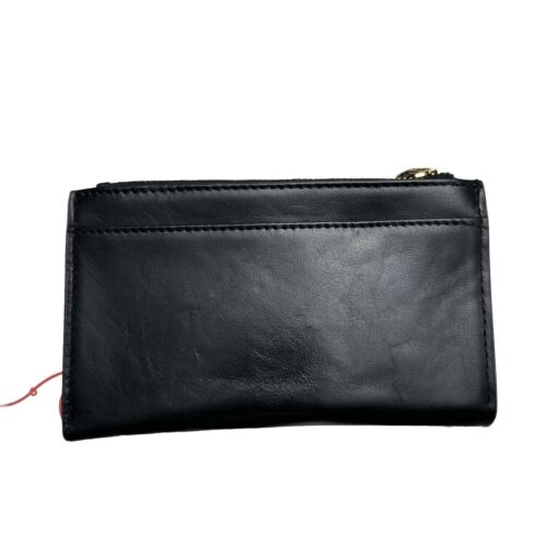 LODIS Ellie Medium Flap Bifold Wallet~ Glaze Leather Genuine~ Black~UNIQUE