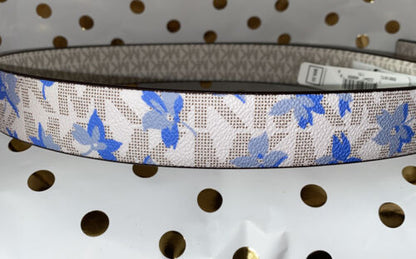 MICHAEL KORS BELT REVERSIBLE WHITE BLUE FLORAL/WHITE MK LOGO GOLD BUCKLE SUPER!!