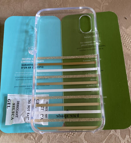 Kate Spade Phone Case For iPhone XR Clear with Gold Glitter/White/gold Stripes