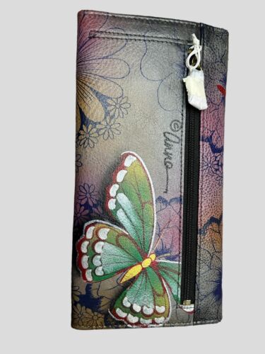 Anna by Anuschka Womens Tri-fold Clutch Wallet - Genuine Leather Hand Painted