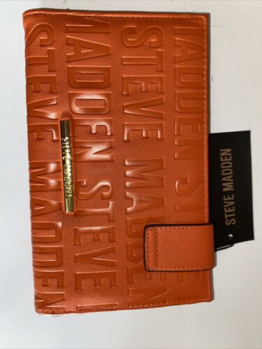 STEVE MADDEN Bifold WALLET, CLUTCH ORANGE STAMPED Gold Hardware NEW
