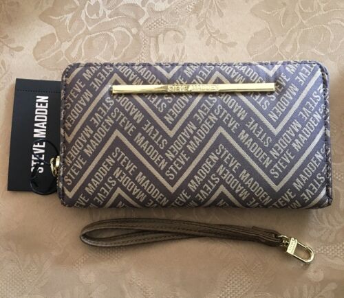 STEVE MADDEN WALLET WRISTLET SMOKE MULTI-COLOR CHEVRON WOVEN JAQUARD FABRIC