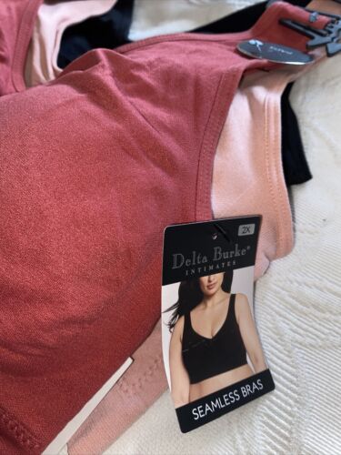 Delta Burke 3-Pack Seamless Bras Size 2X Soft Comfort Lounge Removable Pads NEW